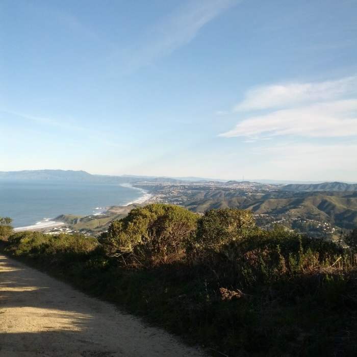 Views from the way up to the Milagra Ridge. Near Bay Area Ridge Trail: Skyline College to Pacifica via Milagra Ridge