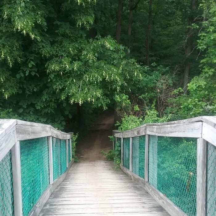 A bridge aids your passage over the water about 8 miles in. Near Potawatomi Trail