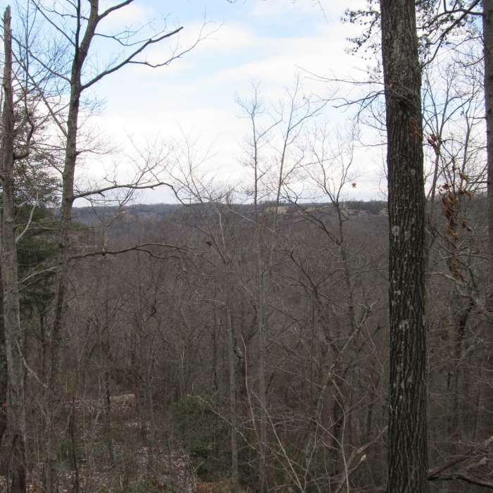 The end of Tunnel Ridge Road offers a scenic wintertime view of Courthouse Rock and the Auxier Ridge. Near Double Arch Trail #201