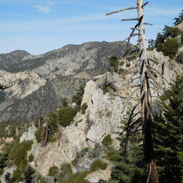 Cliffs on west side of Islip Ridge with Mt. Williamson in background. Near Mount Tyndall North Rib