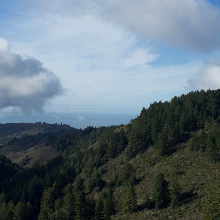 A view of the Pacific Ocean from the Whittemore Gulch Trail in the winter. Near Whittemore Gulch Trail