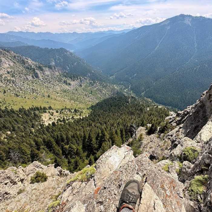 Big views looking down Gallatin Canyon. Near Storm Castle Mountain Trail #92