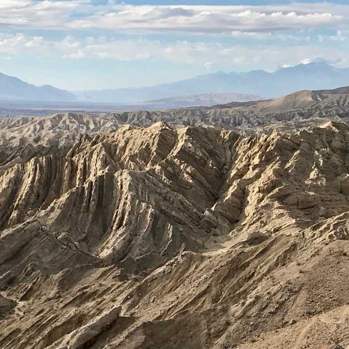 East Indio Hills Badlands looking toward Palm Springs and Banner Pass. Near East Indio Hills Trail