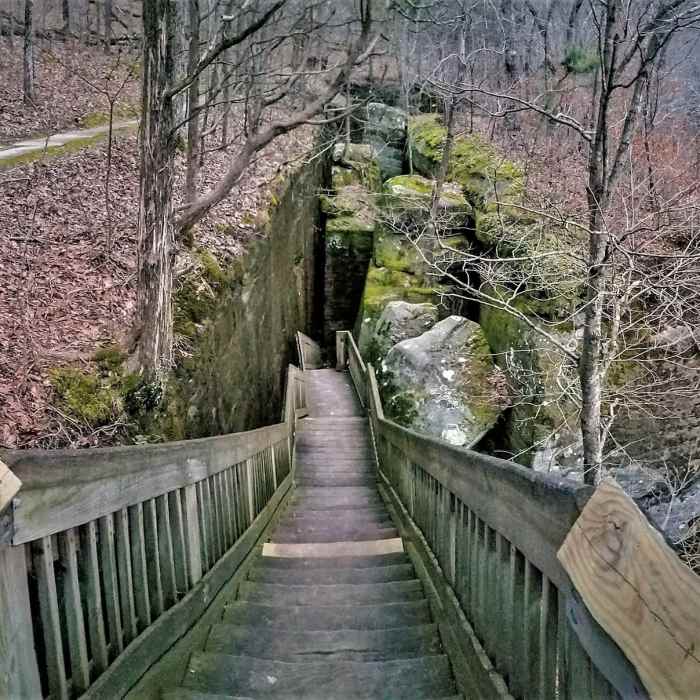 The stairs from the observation deck looking down. Near Rim Rock/Pounds Hollow Out and Back