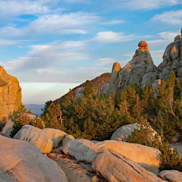 Arch Rock and some of the formations around it. The soft granite in the surrounding area has been scoured by the wind. Near Margaret Lakes Trail #26E03
