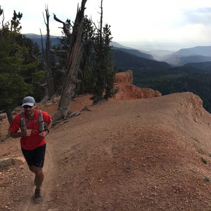 Randy, skirting the edge of "the breaks" as he makes his way of the Blow Hard Mountain Trail. Near Blowhard Mountain Trail