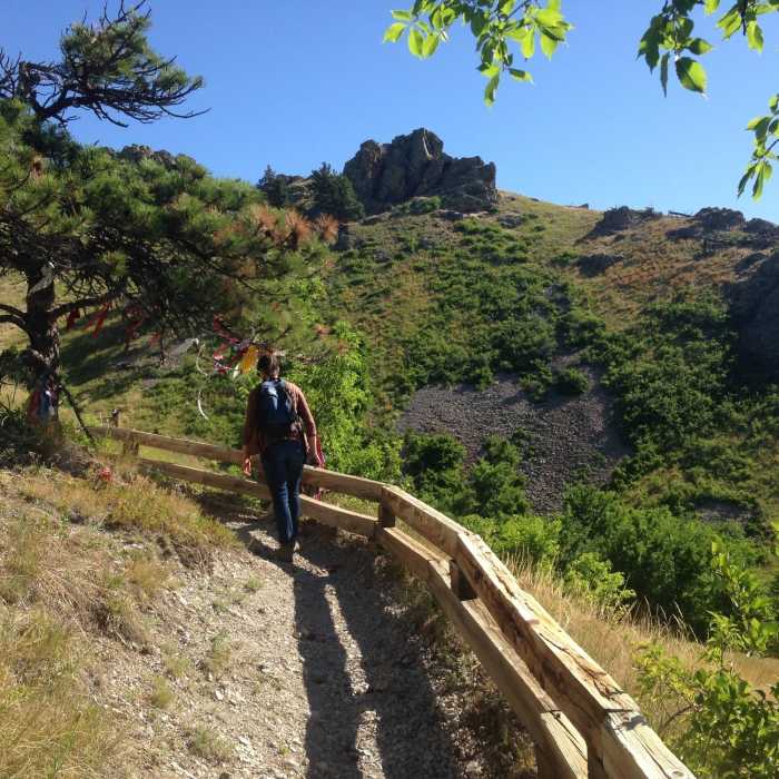 The bottom third or so of the trail is less exposed and offers a tiny bit of shade. Near Summit Trail