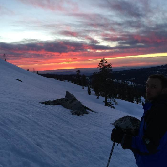 Sunset rock at Ostrander Ski Hut. Near Ostrander Lake Trail