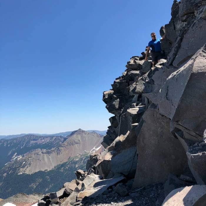 Climbing down from the peak of Old Snowy Mountain. Near Old Snowy Mountain