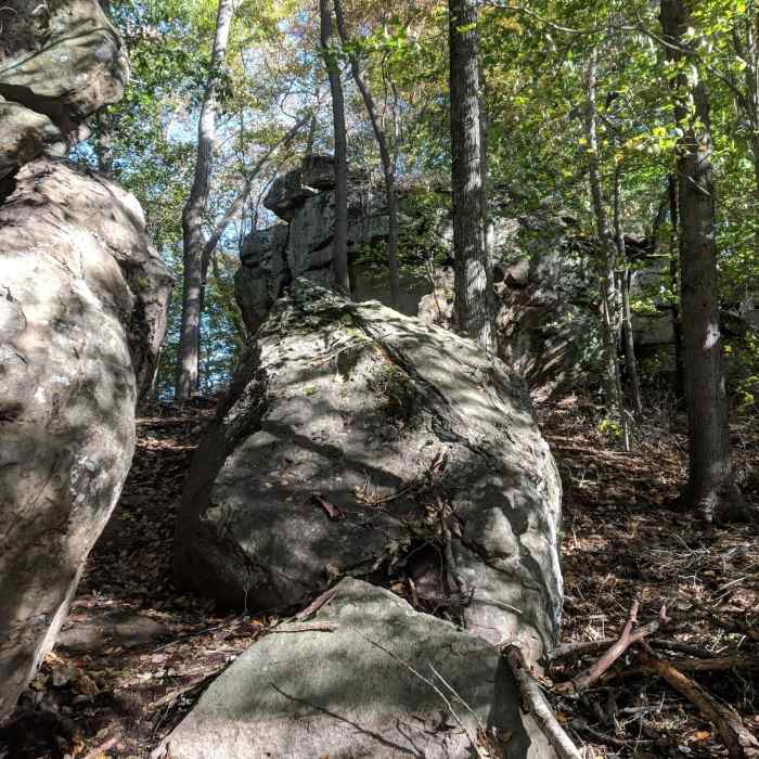 "Boulder Ridge" features many such large rocks and cliffs. Near Perry Park Trail System - 4 Mile Loop