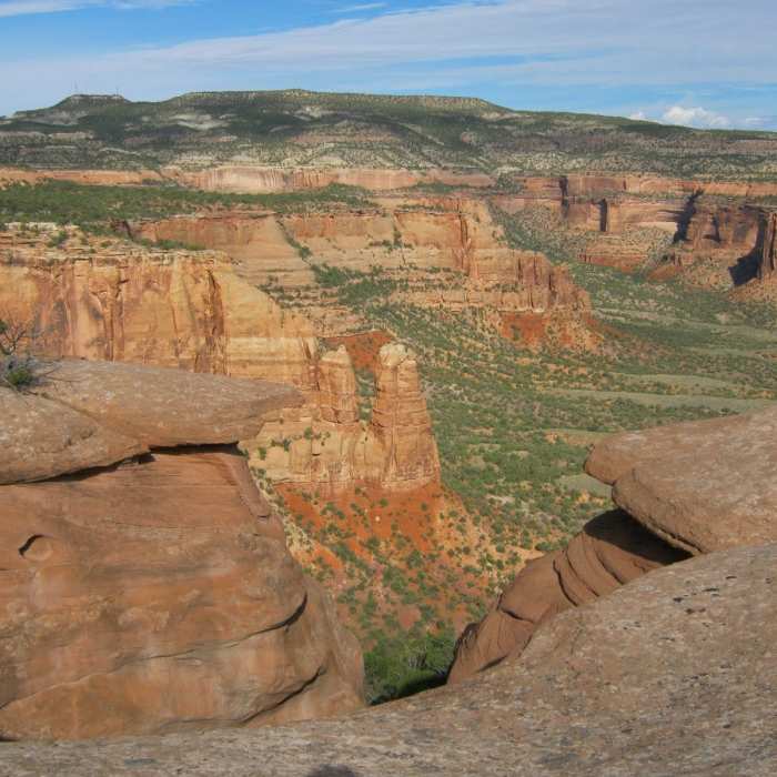 Without spoiling the surprise of the Bathtub, here is the view into Monument Canyon from the location. Just make your way, carefully to the edge to see a piece of history. Near Ottos Bathtub