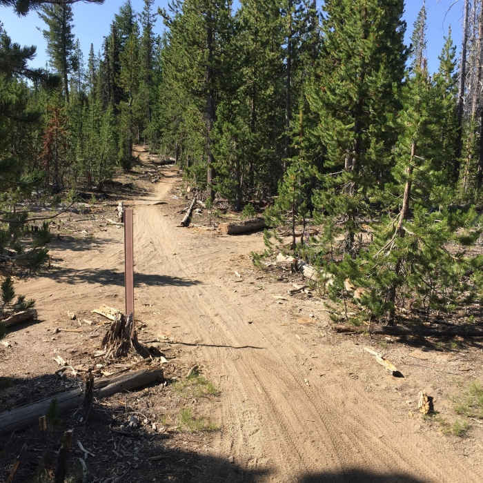 The 4-way intersection at mile 6.4. Go right on Swampy Tie Trail. Near Swampy Lakes Loop