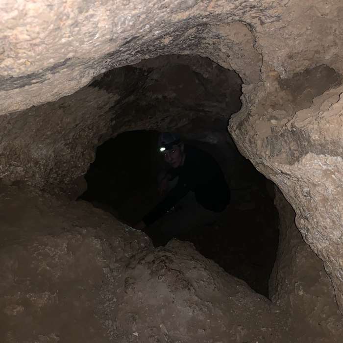 Some tight but not too difficult crawl spaces leading between the accessible rooms within the cave. Dress appropriately and bring adequate lighting as it gets dark and warm the deeper you go. Near Anthony Gap Cave Trail