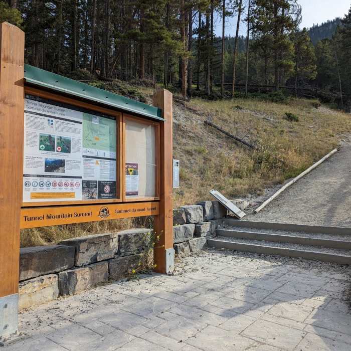 Lower Tunnel Mountain trailhead sign. Near Tunnel Mountain Trail