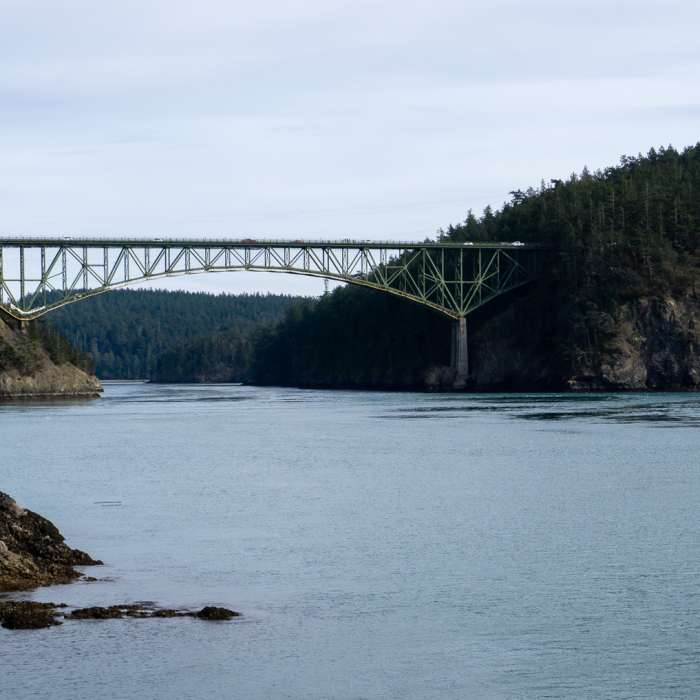 The Deception Pass Bridge from the Lighthouse Point area. Near Lighthouse Point Loop