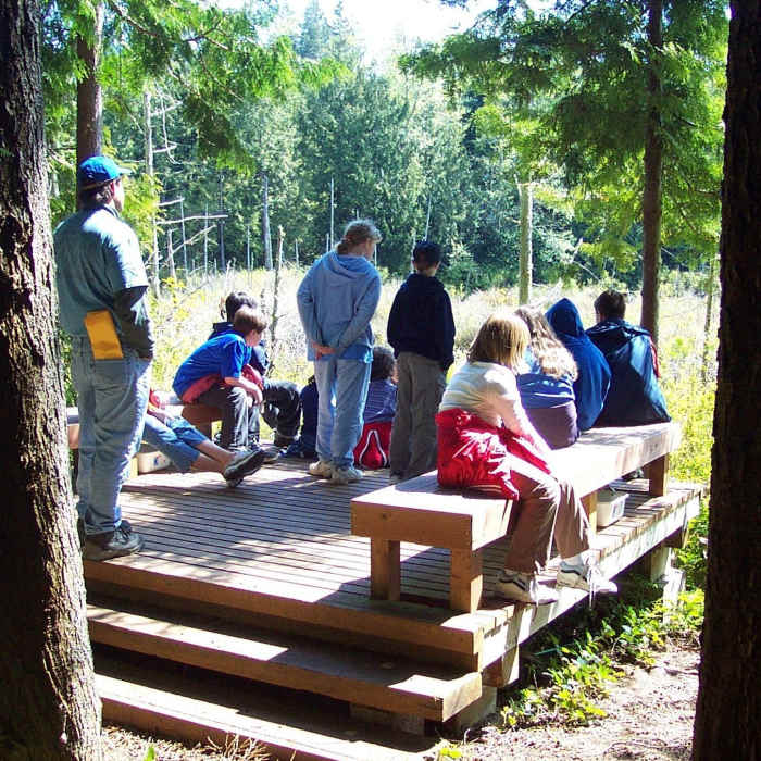 5th graders learn about wetlands at "The Quiet Place" on Upper Hawk's Pond. Near Sid Knutson Puget Sound to Hood Canal Trail