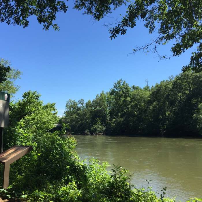 The boat ramp at PI 3. View from the park bench just above the stairs down to the water. Near Powers Island Loop
