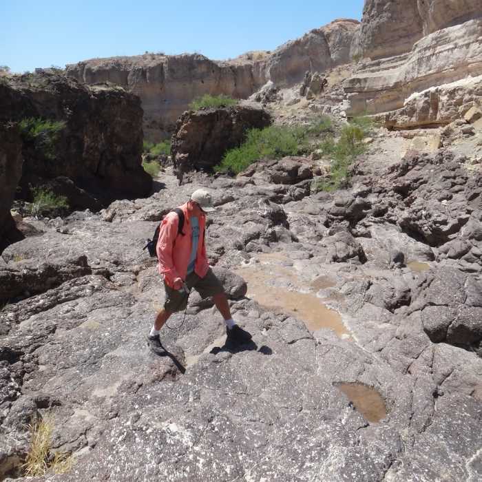 Pools of water make little waterfalls at the head of Tuff Canyon. Near Tuff Canyon Trail