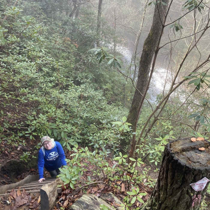 Coming up Naturaland Trust Trail - Headed to the suspension bridge Near Raven Cliff Falls Loop