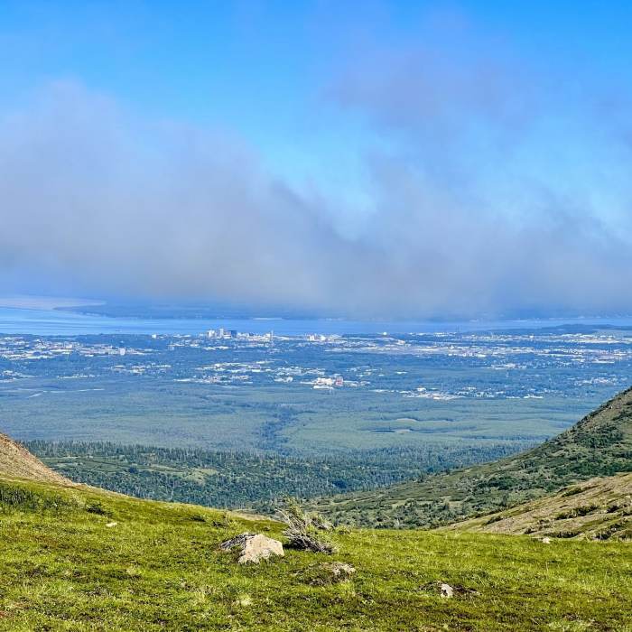 View of Anchorage from Ball Field. Near Williwaw Lakes Tour