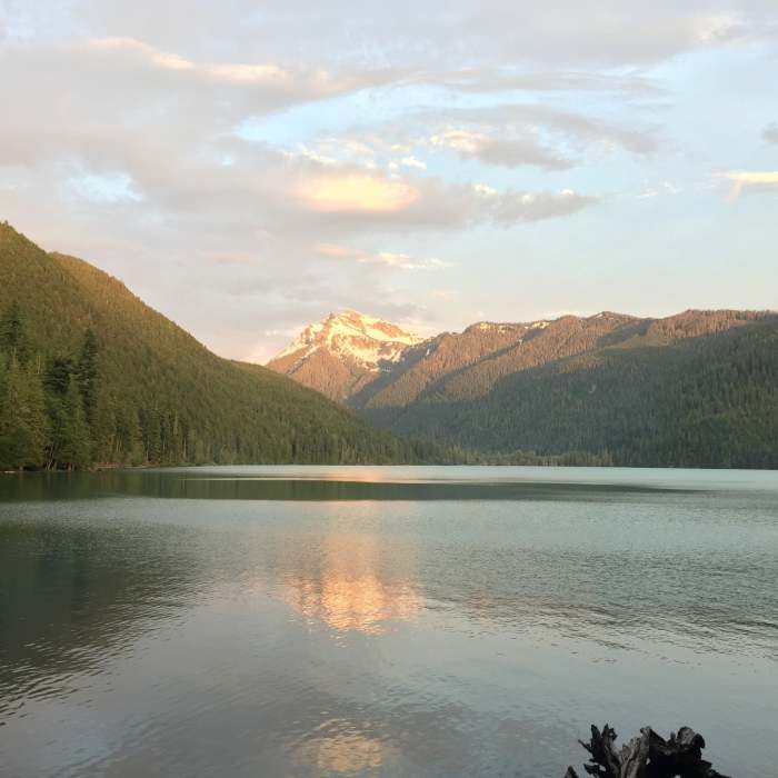 Sunset at Packwood Lake. Johnson Peak in background 6/26/17. Near Packwood Lake Trail