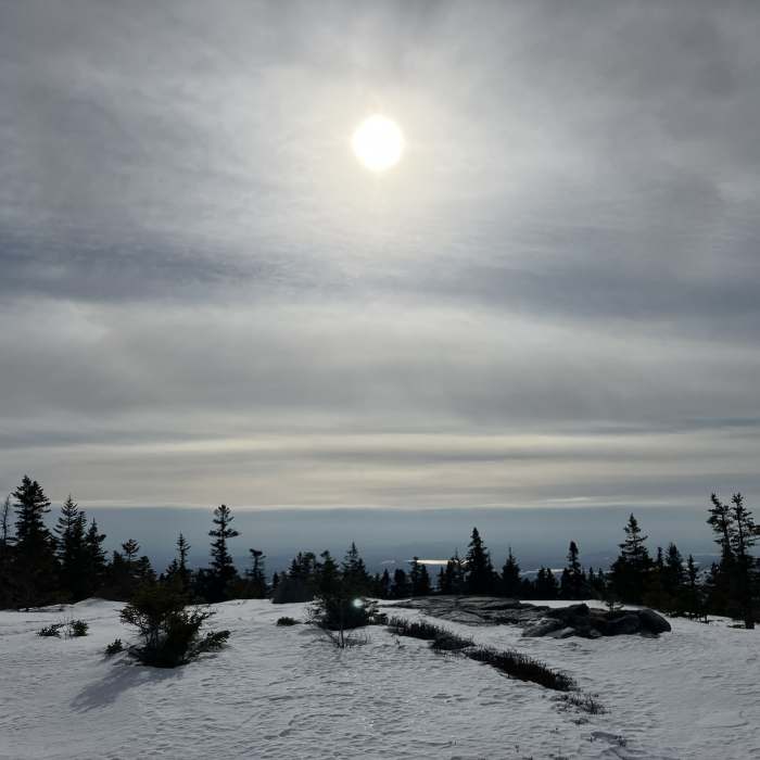 Hazy sun at the top of Bicknell Ridge. Near Bicknell Ridge Trail (#31854)