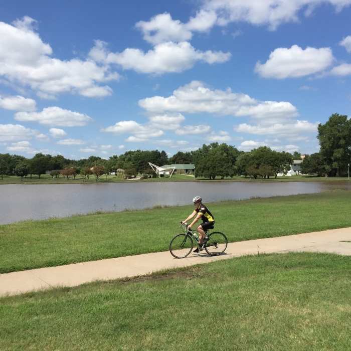 Riding around the park. Near Lakeside Park and Centennial Lake Paths