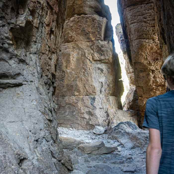 Hiking through narrow Echo Canyon. Near Echo Canyon Trail