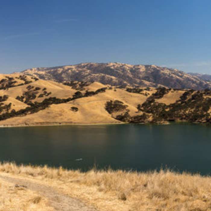 Panoramic view of Lake Del Valle from the northern shore. Near Heron Bay Trail - North