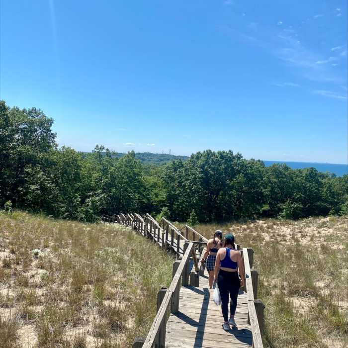 My team finishing up the trail on the stairs. Near Trail 8 - 3 Dunes Challenge