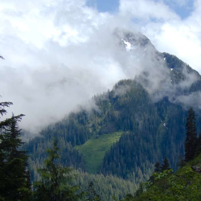Treen peak looking back from Marten Lake Trail. Near Marten Lake