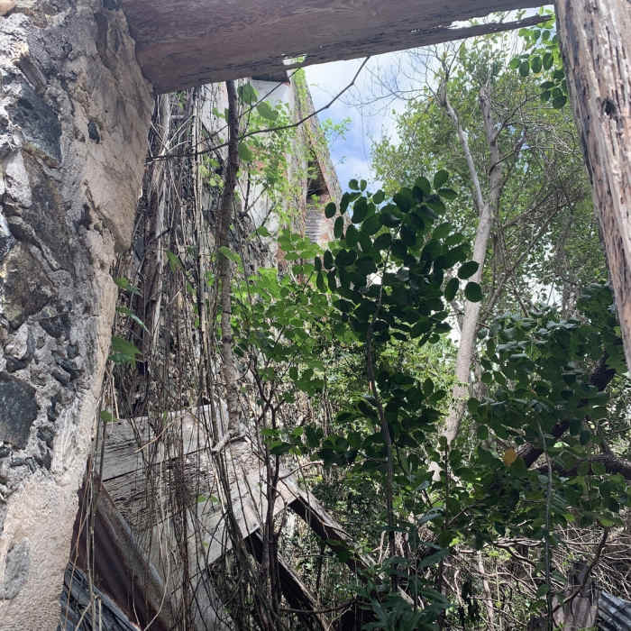 American Factory Ruins and view on Cinnamon Bay Trail. Near Cinnamon Bay Trail