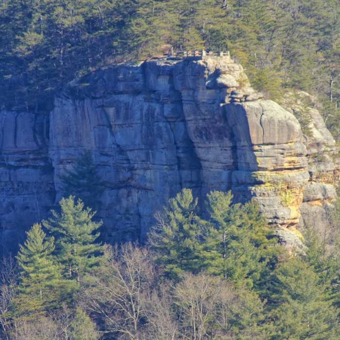 View of Chimney Top overlook from across the valley Near Chimney Top Trail #235