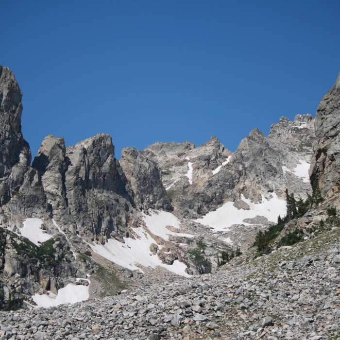 Lake of the Crags from below final climb. Near Hanging Canyon to Lake of the Crags
