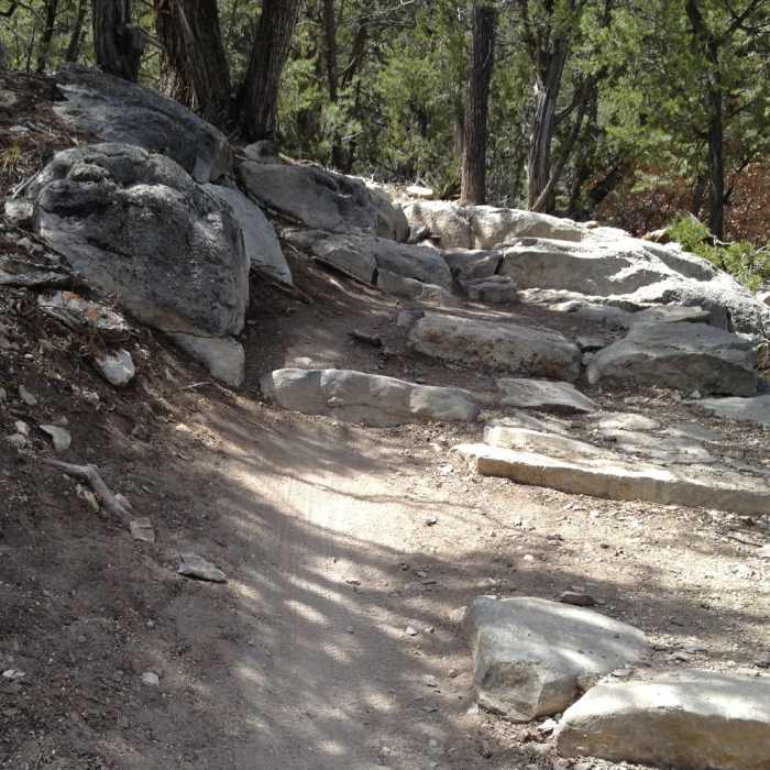 Big rock steps on the climb from Otero Canyon back up to the West Ridge. Near Tunnel Canyon