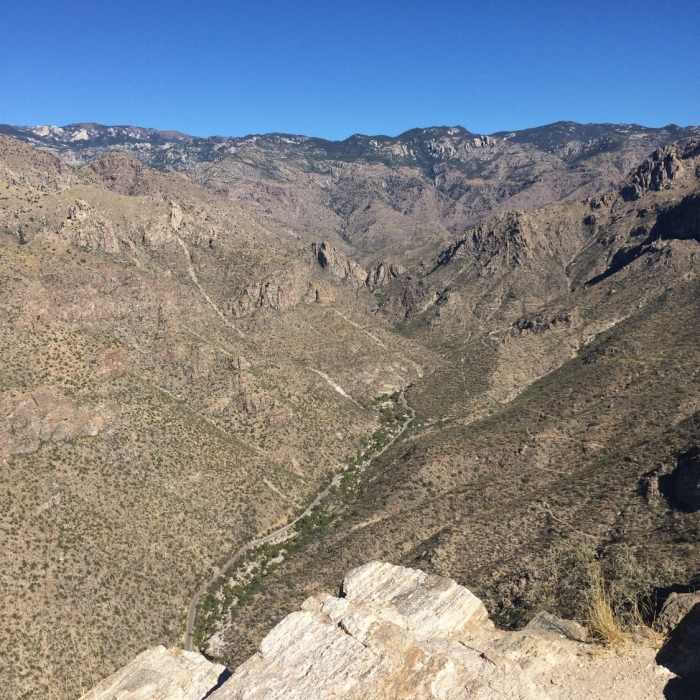 View looking northeast with North Upper Sabino Road in the distance. Near Blacketts Ridge