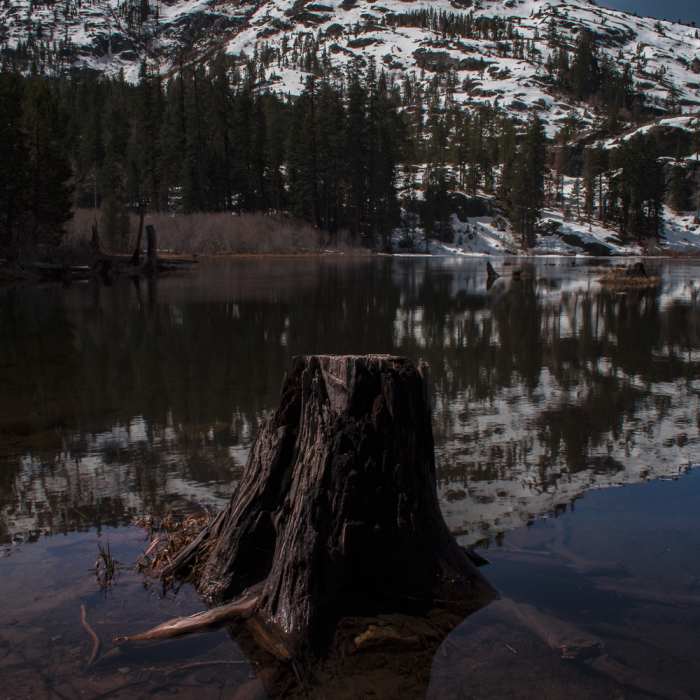 Lily Lake looking out to Keith's Dome, hazy early afternoon. Taken at Glen Alpine Trailhead. Near Glen Alpine to Lake Aloha Out and Back