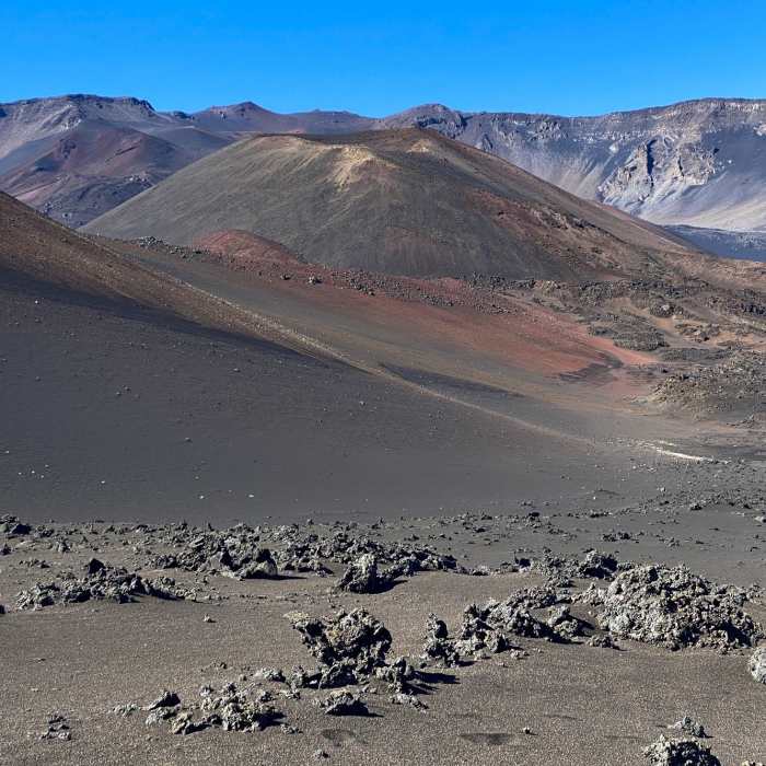 Wonderful color graduations paint the landscape around this section of the hike. Near Haleakalā Crater Loop