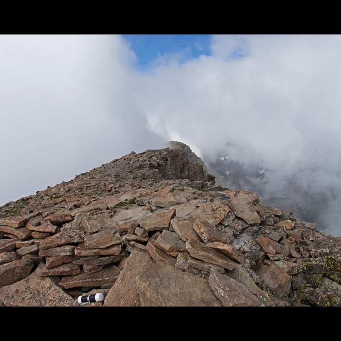 Humboldt Peak Summit on a cloudy day. Near Humboldt Peak East Ridge