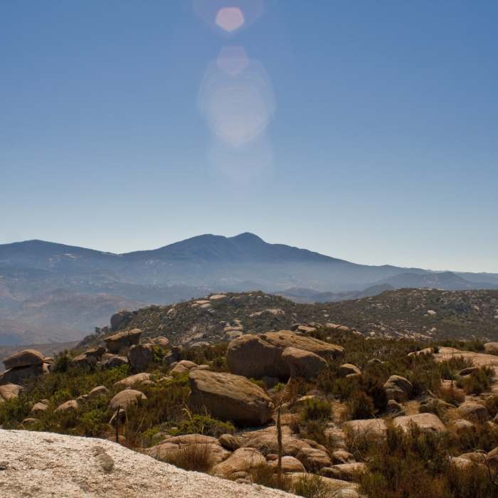 View of Middle Peak, Cuyamaca Peak and Mount Gower from the false Mount Gower with permission from 100peaks 100peaks.com Near Mt. Gower Trail