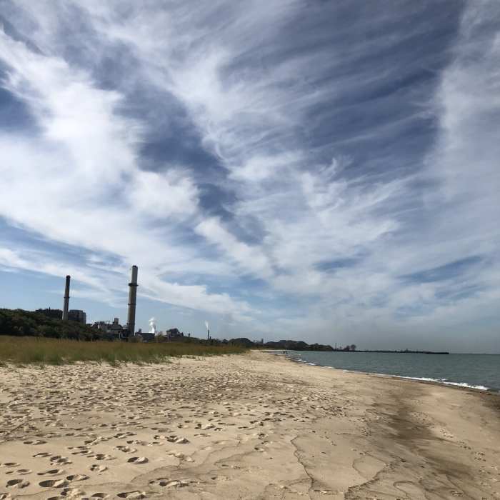 On the beach during our hike at Cowles Bog Trail Near Paul H. Douglas Trail