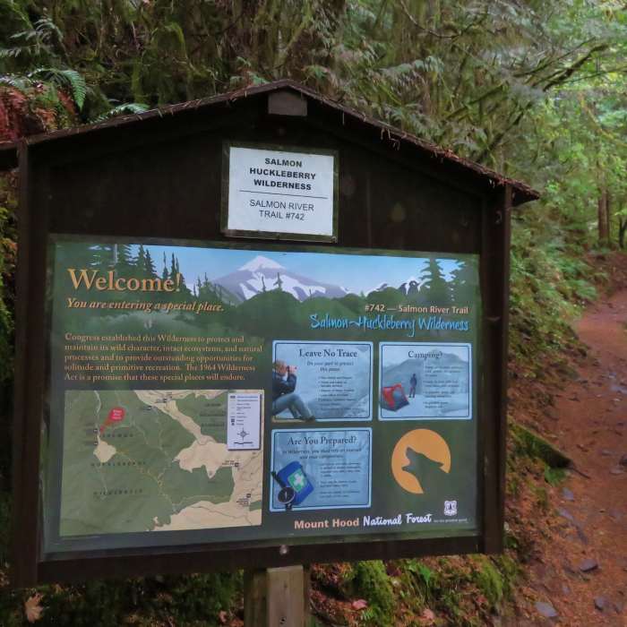The Salmon River Trail Trailhead is well marked with an informative kiosk. Photo by Yunkette. Near Old Salmon River Trail #742A