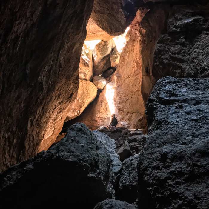 Though you'll have to navigate tight clearances, Bear Gulch Cave provides both a respite from the sweltering heat and the unique opportunity to explore a talus cave. Near Pinnacles Loop