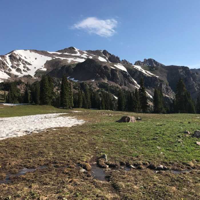 This view is looking back at Red Peak from one of the lakes below Eccles Pass. Near Gore Creek Trail