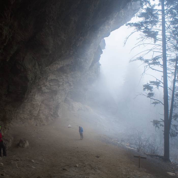 Alum Cave in the fog Near Alum Cave