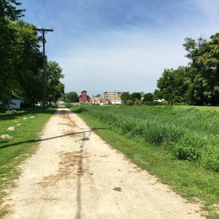 Section of trail in the small town of Seneca. Near I & M Canal Trail