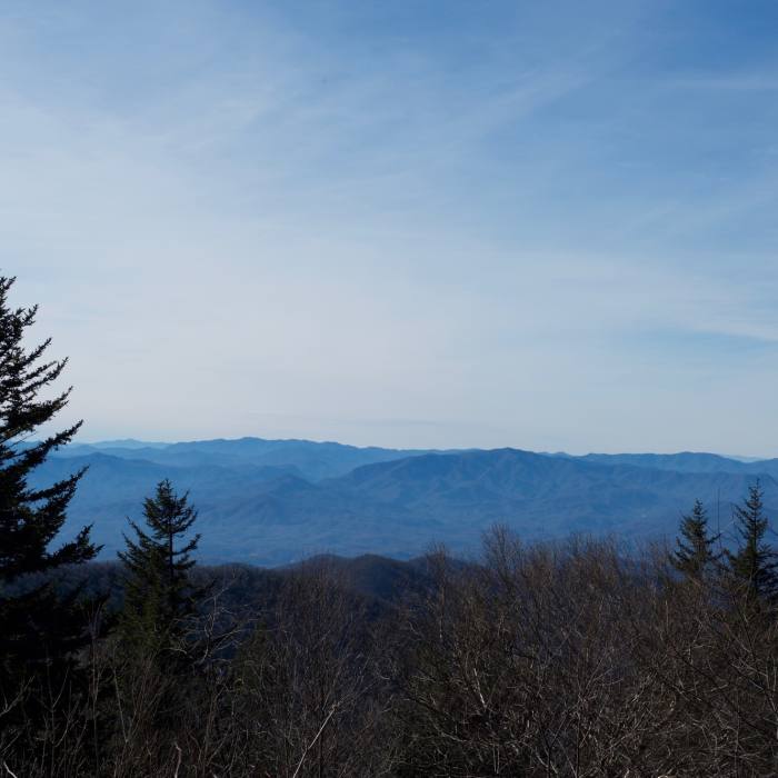 Although obscured by trees, there are great views of the Southern Smokies off to the right side of the trail. Near Silers Bald Loop