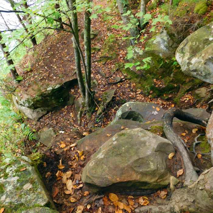This is another example of the rough terrain on Hell's Gate Trail – you'll need to climb down this. Near The Best of Banning State Park