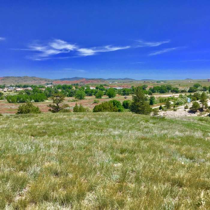 View of Guernsey from Oregon Trail ruts. Near Guernsey Ruts Trail Spur