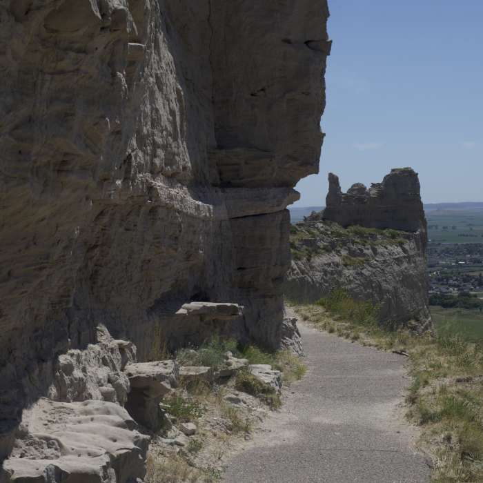 The Saddle Rock Trail hugs the side of the bluff and offers great views of the surrounding countryside. Near Saddle Rock Trail